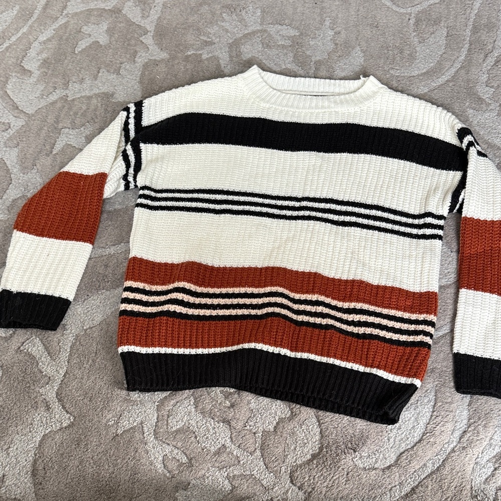 Women’s Striped Crewneck Sweater - Black, White, and Brown
